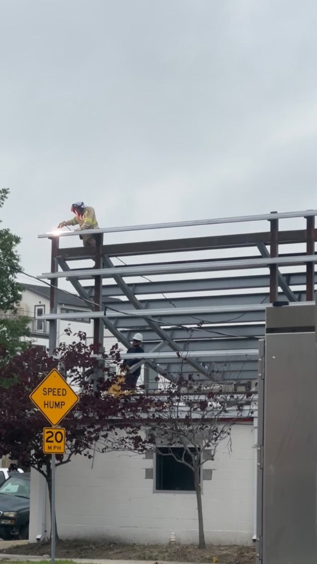 Steel canopy frame going up